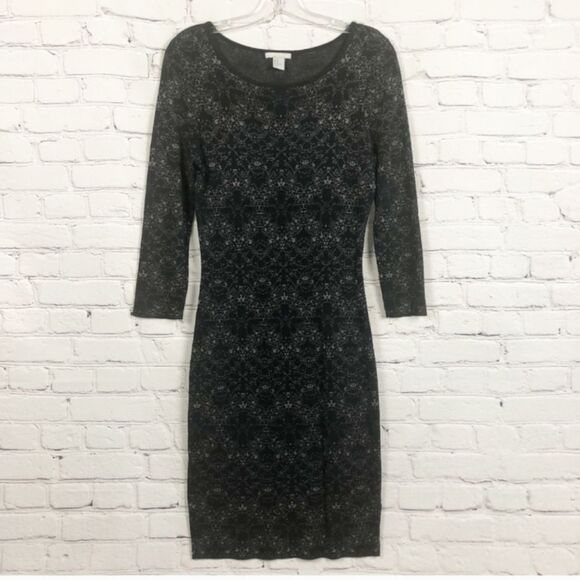 Dresses & Skirts - H&M Black Floral Bodycon Sweater Dress - Size Small 3/4 Sleeve
